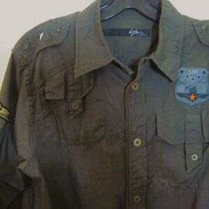 STEVE’S Jeans Mens Size M Long Sleeve Green Snap Closure Shirt Military Style